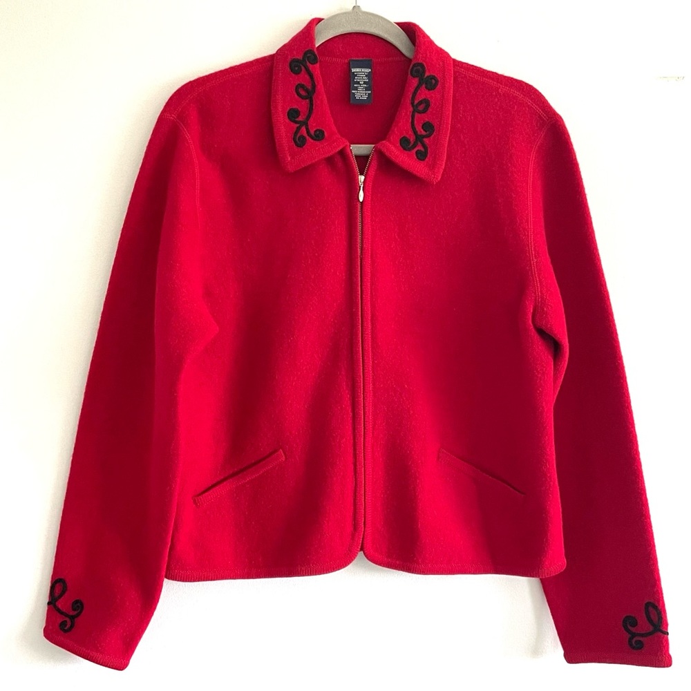 Vintage Lands End Boiled Wool Embroidered Jacket Size 10